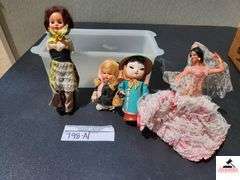 (4) CLOTH DOLLS - ONE NOSE DAMAGED - (GARAGE)