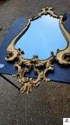 GOLD ORNATE WALL MIRROR - CUT OUT CREST TOP AND BOTTOM - SCALLOPED SIDES