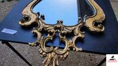 GOLD ORNATE WALL MIRROR - CUT OUT CREST TOP AND BOTTOM - SCALLOPED SIDES