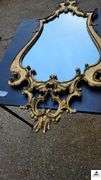 GOLD ORNATE WALL MIRROR - CUT OUT CREST TOP AND BOTTOM - SCALLOPED SIDES