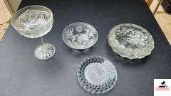 MOON AND STAR FOOTED BOWL - OPEN COMPOTE - CLEAR BUBBLE CAKE PLATE - IMPERIAL MOUNT VERNON STYLE BOWL - (GARAGE)