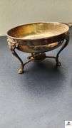 HEAVY SILVER PLATE STAND FONDUE POT - DECORATIVE COVER - ROUND NUT SERVING TRAY - SILVER PLATE BOWL - FONDUE STAND - (GARAGE)
