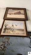 "BARNYARD PRINT - J.B. LEFTWILCH - CIRCA 1978- VNTAGE BARNWOOD FRAME-GREENHEAD PRINT- FRAMED- NO GLASS - FRAME SHOWS WEAR - MATTING IS FADED