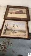 "BARNYARD PRINT - J.B. LEFTWILCH - CIRCA 1978- VNTAGE BARNWOOD FRAME-GREENHEAD PRINT- FRAMED- NO GLASS - FRAME SHOWS WEAR - MATTING IS FADED