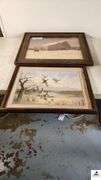 "BARNYARD PRINT - J.B. LEFTWILCH - CIRCA 1978- VNTAGE BARNWOOD FRAME-GREENHEAD PRINT- FRAMED- NO GLASS - FRAME SHOWS WEAR - MATTING IS FADED