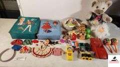 BARBIE DOLL CASE  & KEN CASE - TEDDY BEAR, TOY CAR - DONALD DUCK - SHAKERS