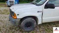 2000 FORD F250 XL SUPER DUTY PICK UP TRUCK - 202,414 MILES - 4 SPEED FLOOR SHIFT - 2 DOOR 0 V10,6.8L  -GASOLINE - INDSHIELD CRACKED - FRONT BUMPER DENTED AND SHOWS RUST - HOOD DENTED WITH RUST SPOT - DRIVERS SIDE DOOR FRONT FENDER AND DOOR BENT, TOP OF REAR REAR QUARTER PANEL DENTED TAILGATE DENTED, SCRATCHED, AND PUNCTURED - BUMPER SHOWS RUST AND DENTED- SIDE MOUNTED TOOL BOXES WITH RUST - PASSENGERS SIDE REAR QUARTER PANEL BENT IN SEVERAL PLACES WITH SCRATCHES, FRONT FENDER WHEEL DENTED - NUMEROUS SCRATCHES, WEAR, AND PECKS - SEATS SHOW WEAR AND HOLES  - VIN# 1FTNF20S0YEB61867