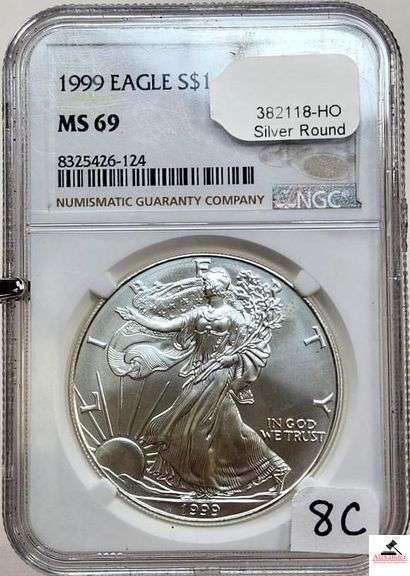 1999 EAGLE S$1 COIN -1 OZ. FINE SILVER - (NGC MS 69) image