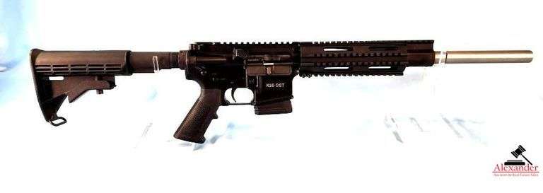 OLYMPIC ARMS MFR RIFLE - 5.56 CAL - SEMI-AUTO TACTICAL RIFLE WITH STAINLESS HEAVY TARGET STYLE BARREL - ADJUSTABLE SCREW IN STOCK PISTOL GRIP - BLACK FINISH - PICATINNY RAIL - SLIGHT BLUING WEAR - SLIGHT WEAR ON TOP - EXCELLENT CONDITION - S/N AW9468 image