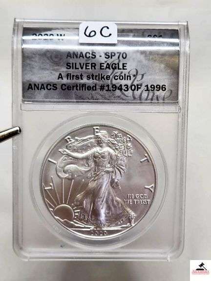 2020 SILVER EAGLE S$1 COIN - A FIRST STRIKE COIN* ANACS CERTIFIED #1943 OF 1996 - 1 OZ. FINE SILVER ROUND - (ANACS-SP70) image