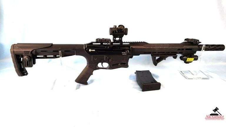 CITADEL BOSS 25 SHOTGUN - 12GA, TACTICAL MODEL - SEMI-AUTO - PINTY SCOPE  COSMOING MODEL GFL 12-R LASER LIGHT - FLIP UP SIGHTS - BLACK - COLLAPSIBLE STOCK, 
PISTOL GRIP & LOWER TOP RAILS - SCREW IN CHOKE - OPEN TYPE MUZZLE - S/N 23FR-CB2780 image