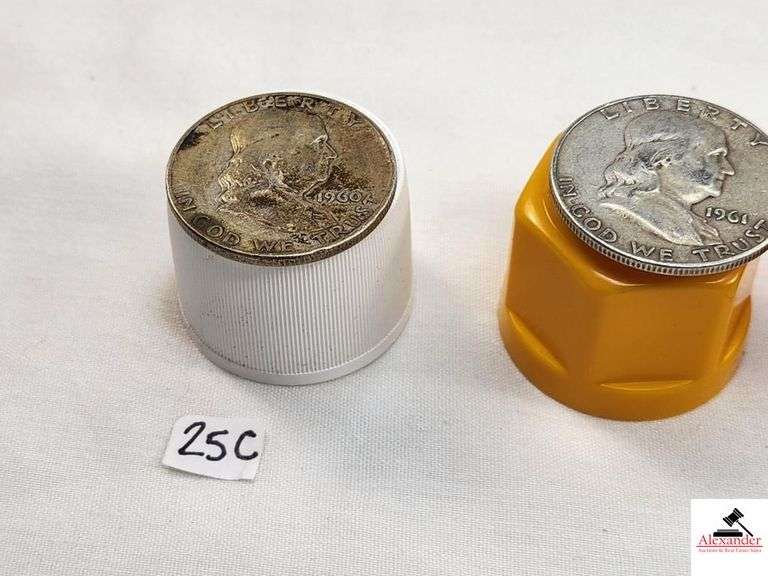 (5) FRANKLIN SILVER HALF DOLLAR COINS - 1960 MINT MARK "D", (2) 1961 MINT MARK "D", 1962 MINT MARK "D", AND 1963 MINT MARK "D" image
