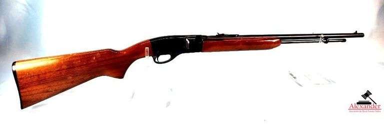 REMINGTON 552 SPEEDMASTER RIFLE - .22 CAL. - SEMI-AUTO - DEEP FINISH STOCK SHOWS CARRY WEAR WITH MINOR PECKS AND RUBS - FOREARM SHOWS FINISH SCRATCHES AND RUBS - RECEIVER DEEP BLUE COLOR WITH MINOR SCRATCHES AND CARRY WEAR - BARREL BLUE AND EVENLY WORN - S/N 1742367 image
