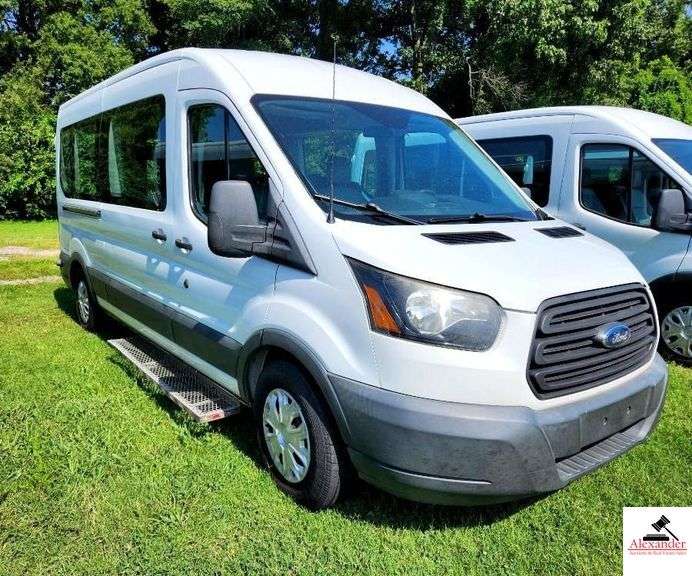 2017 FORD TRANSIT VAN - 
V6, 3.5L TURBO ECO BOOST - 202,595 MILES - RUNNING BOARD STEPS ATTACHED - FEW LIGHT ROCK PECKS ON HOOD - REAR PASSENGERS DOOR SLIGHTLY BENT AND SCRATCH - HEAD LIGHT COVER SLIGHTLY FADED - DRIVERS SEAT TEAR AT EDGE - CLEAN INTERIOR - FOLDING SEATS 3 DOUBLES AND 2 SINGLES - BRAUNABILITY CENTURY SERIES CHAIR LIFT - DOUBLE REAR DOORS - 10 CAPACITY (2 FRONT AND 8 REAR) 

V/N:  1FDZX2CG8HKB57651 image