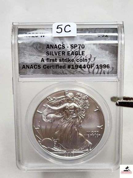2020 SILVER EAGLE S$1 COIN - A FIRST STRIKE COIN* ANACS CERTIFIED #1944 OF 1996 - 1 OZ. FINE SILVER ROUND - (ANACS-SP70) image
