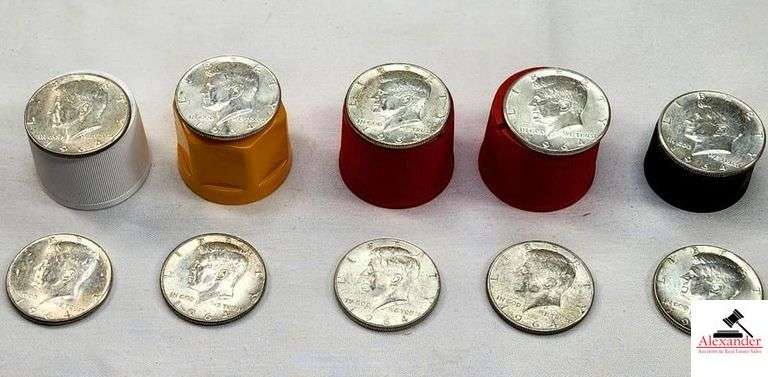 (10) 1964 KENNEDY SILVER HALF DOLLAR COINS - (9) NO MINT MARK , (1) MINT MARK "D" image