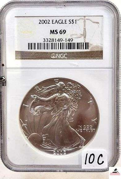 2002 EAGLE S$1 COIN - 1 OZ. FINE SILVER - (NGC MS 69) image