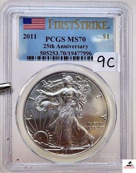 2011 $1 COIN - 25TH ANNIVERSARY - 1 OZ. FINE SILVER - (FIRST STRIKE PCGS MS70) image