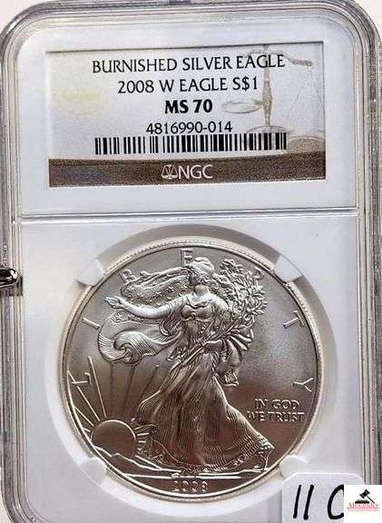 2008 W EAGLE S$1 COIN - BURNISHED SILVER EAGLE - 1 OZ. FINE SILVER - (NGC MS 70) image