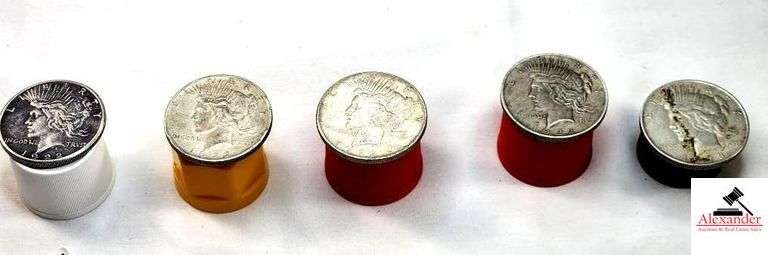 (5) LIBERTY S$1 COINS - (4) 1922'S ,  (1) MINT MARK "S" - (1) MINT MARK "D" - (2) NO MINT MARK - (1) 1923 , (1) NO MINT MARK image