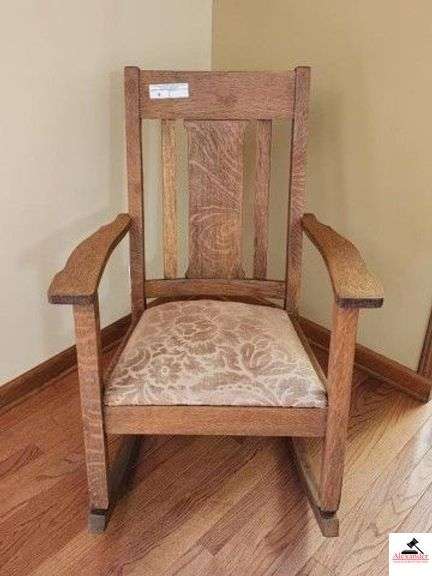 OAK SLAT BACK ROCKER - UPHOSTERY SPRING SEAT - (LR) image