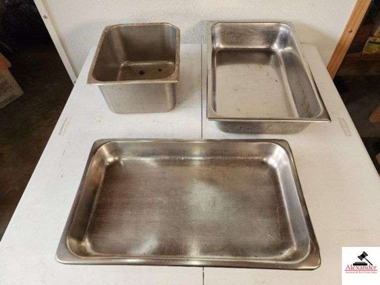 (3) STEAM TABLE PANS STAINLESS STEEL - USED - (TRAILER) image