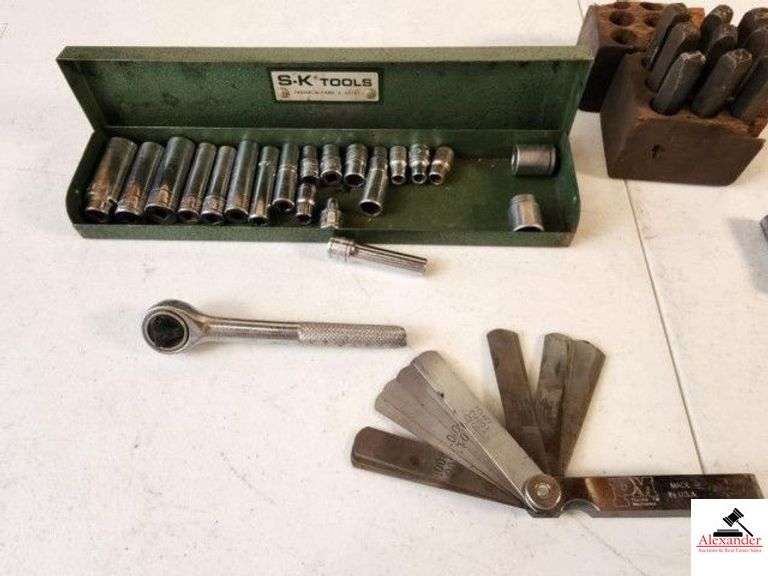 STARUTT PM THICKNESS GAUGE STAINLESS #208 CANSEAM MICROMETER - RACHET - STEEL STAMP NUMBERS - SK TOOLS RACHET SET - (TRAILER) image