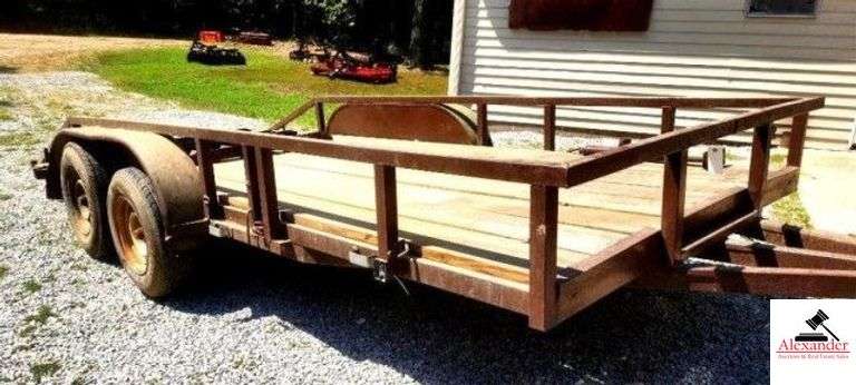 TANDUM WHEEL TRAILER- 8" X 12 ENCLOSED TUBE FRAME - 16FT BED - EXCELLENT 2" WOOD FLOOR PLANKS - LOADING RAMPS - HEAVY DUTY - image