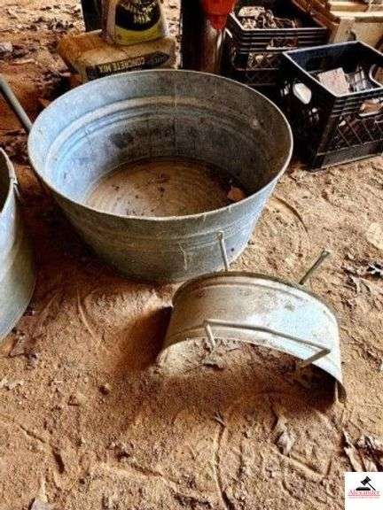 (2) LAWSON GALVANIZED TUBS - HOSE RACK (IMP. SHED) image