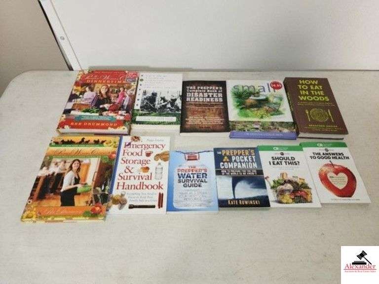 SURVIAL BOOKS - EMERGENCY FOOD STORAGE - PIONEER WOMAN COOK BOOKS - PREPPERS' WATER GUIDE - PREPPERS POCKET COMPANION - (NW BEDROOM) image
