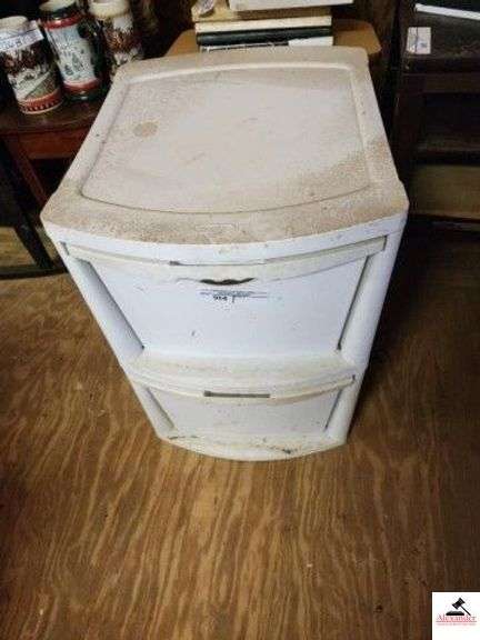 WHITE PLASTIC STORAGE BOX - 2 DRAWERS - NEEDS CLEANING - (UPSTAIRS) image
