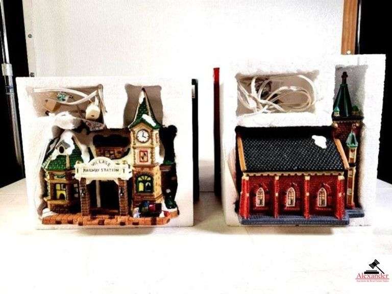 (2) COPPERFIELD KEEPSAKE PORCELAIN LIGHTED HOUSE VILLAGE RAILWAY STATION - (UPSTAIRS) image