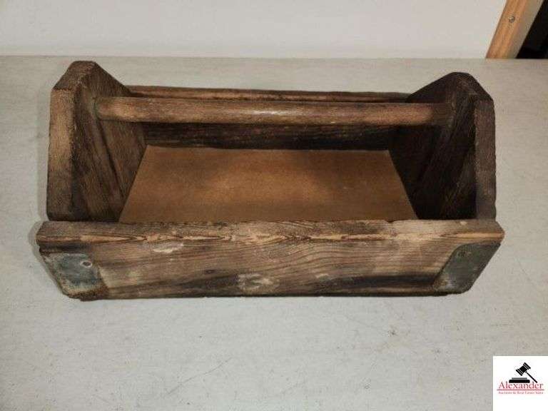 ANTIQUE PRIMITVE WOODEN TOOL BOX WITH HANDLE - (KITCHEN) image