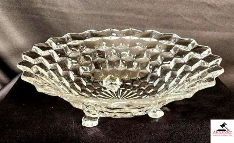 VINTAGE AMERICAN FOSTORIA CLEAR GLASS BOWL -3 TOES 10 1/2" (HALL CHINA CABINET) image