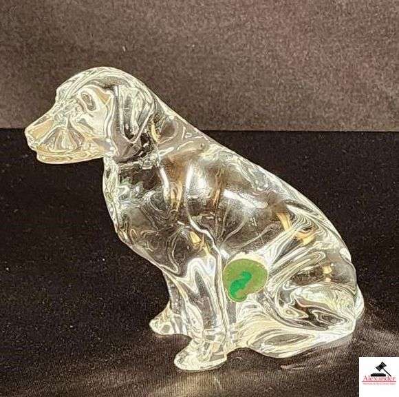 WATERFORD CRYSTAL LABADOR RETRIEVER SITTED PAPER WEIGHT - ORGINAL FOIL LABEL- SIGNED - (CHINA CABINET) image