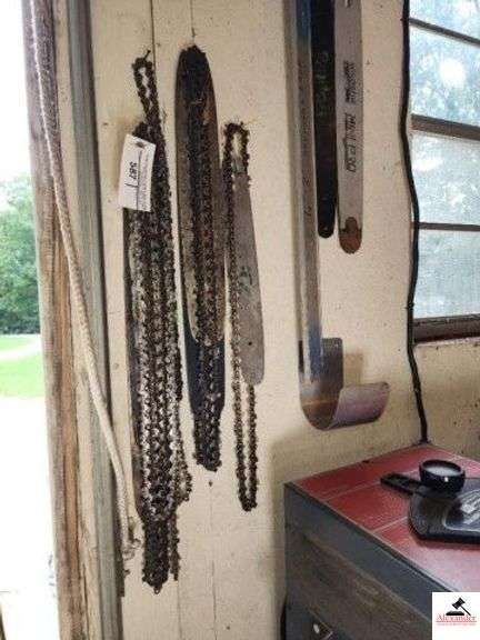 (7) USED CHAINSAW BLADES COLLECTION OF USE CHAINS - STEEL BLADES - WINDSOR BLADES - ALUMINUM BAR - MISC - OREGON CUTTING CHAIN D70 FOR 20" HOMELITE, MCCULLOCH, POULAN, REMINGTON, SEARS & OTHERS (SHOP) image