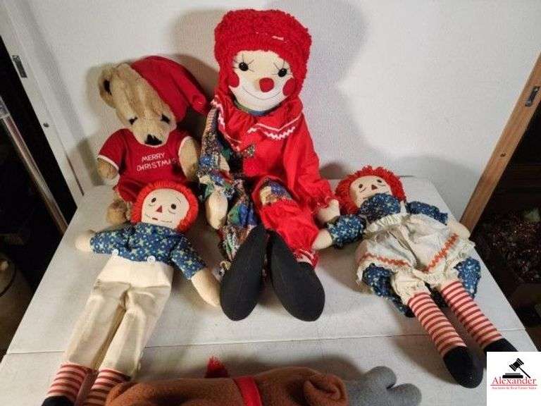 STUFFED TOYS - BIG RED CLOWN - RAGGEDY ANN & ANDY DOLLS - MERRY CHRISTMAS BEAR - STUFFED REINDEER - GARFIELD - (UPSTAIRS) image