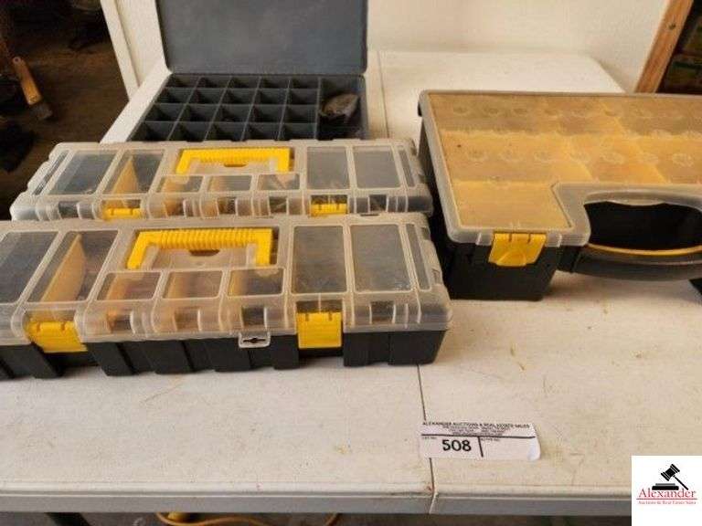 4 DISPLAY BOXES - SCREWS, EYE HOOKS & BOLTS - WASHERS, TAPS, CHAIN CONNECTORS, ETC. - (TRAILER) image
