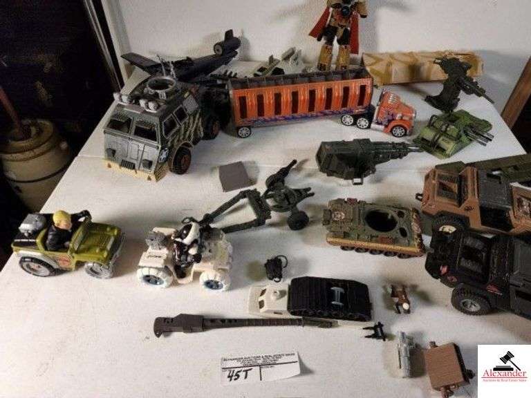 HOT WHEELS PLASTIC TRUCK TRACTOR & TRAILER - PLASTIC ARMY VEHICLES - PARTS - G. I. JOE 4-WHEELER - TANKERS - HUMMERS - (UPSTAIRS) image