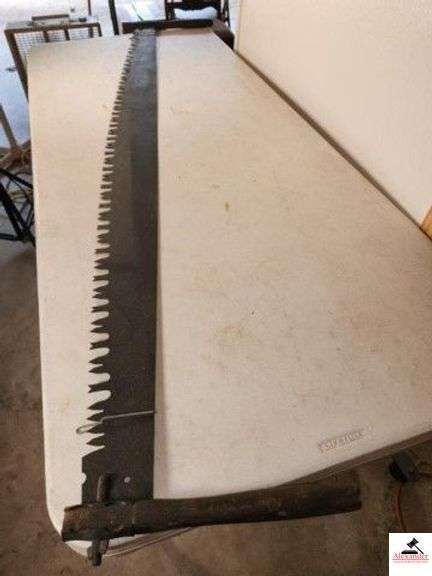 CROSS CUT SAW- 71 1/2"  BLADE - 2 HANDLES GOOD TEETH - (GARAGE) image