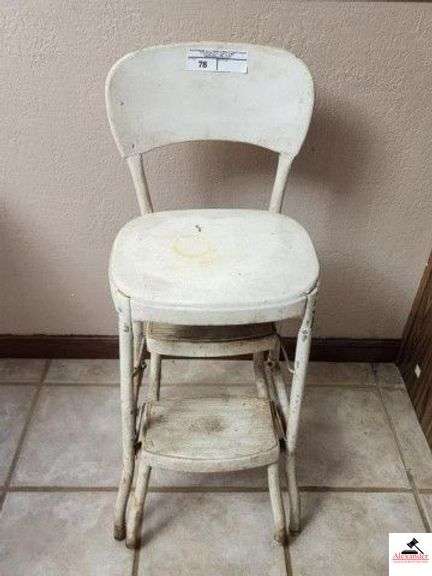METAL KITCHEN LADDER CHAIR STOOL -WHITE PAINT WORN (KITCHEN) image