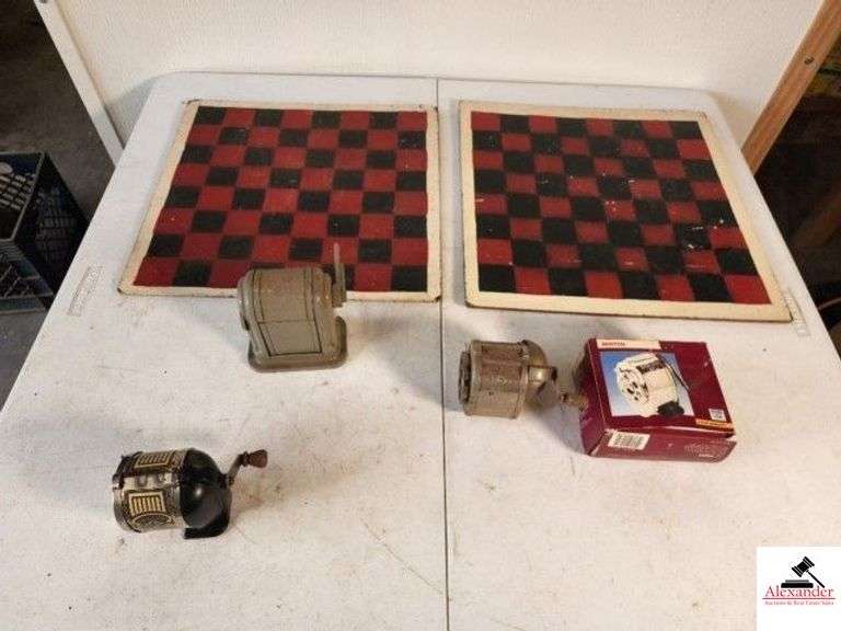 BOSTON COMMERATIVE EDITION PENCIL SHARPENER ADDITIONAL PENCIL SHARPENER (HANDLE MISSING) - VINTAGE BOSTON PENCIL SHARPENER (BASE BROKEN) - (2) CHECKER BOARDS - (SHOP) image