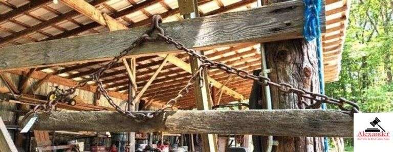 (2) VINTAGE HORSE DRAWN PULLERS FORGE HOOK - ONE HAD LIMB BAR AND OTHER HAS 2X4 BAR - (IMP. SHED) image