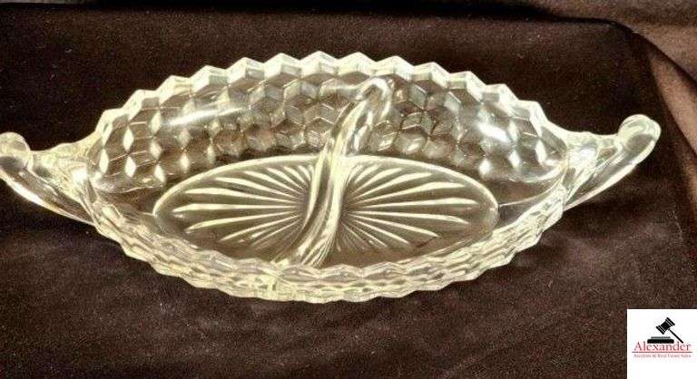 VINTAGE FOSTORIA  AMERICAN DIVIDED RELISH DISH WITH HANDLES (HALL CHINA CABINET) image