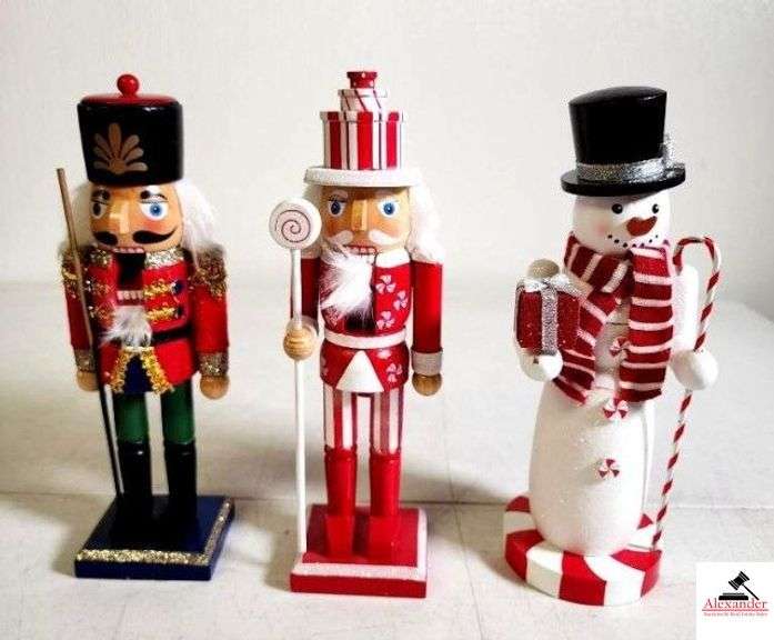 (3) NUTCRACKERS SNOWMAN - BRITISH SOILDER - CANDY CANE GUARD- (UPSTAIRS) image
