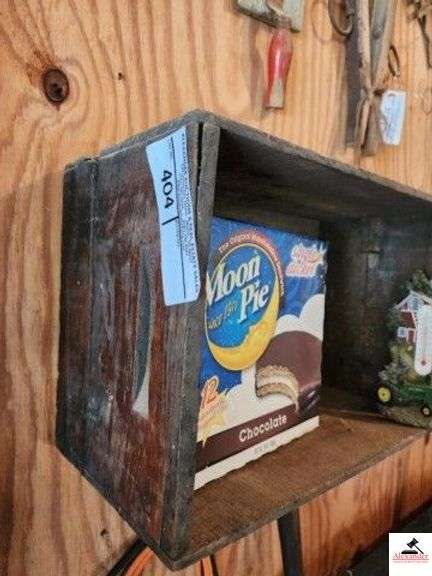 AMMO STYLE WOOD BOX - JOHN DEERE THERMOMETER - MOON PIE BOX - REMOVE FROM WALL (GARAGE) image