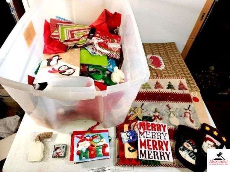 GROUP OF NEW CHRISTMAS BAGS - PAPER - CHRISTMAS BAGS ARE NEW & USED - CHRISTMAS TAGS - STOCKINGS - COMES WITH TOTE - (UPSTAIRS) image