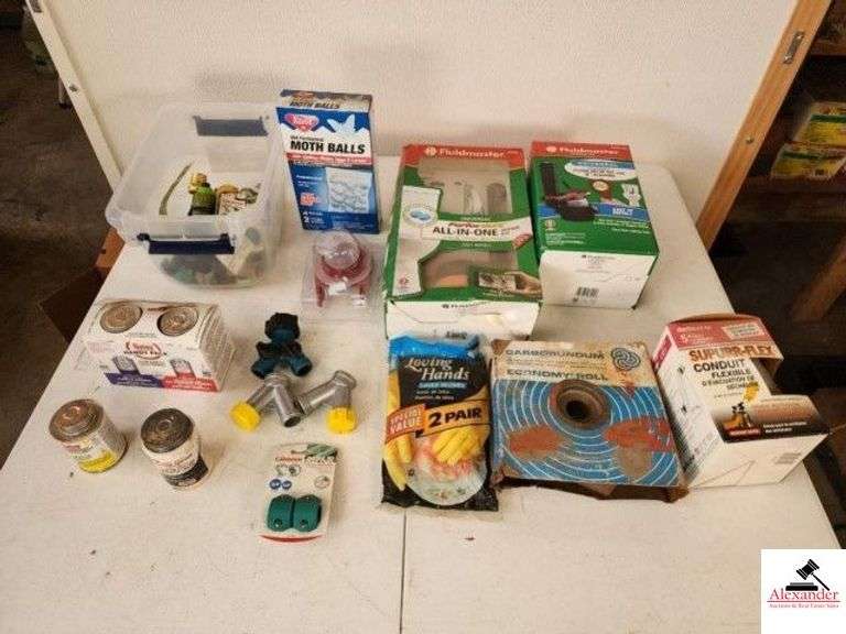 PLUMBING SUPPLIES FLUIDMASTER COMMODE REPAIR KITS - FAUCET CONNECTORS - REPAIR MENDORS - FLUIDMASTER FLUSH VALVE KIT WITH FLAPPER - OLD FASHIONED MOTH BALLS - LATEX GLOVES - SUPURR-FLEX CONDUIT - PIPE JOINT COMPOUND - OATEY HANDLY PACK PURPLE PRIMER & ALL PURPOSE CEMENT - HOSE MENDER - (SHOP) image