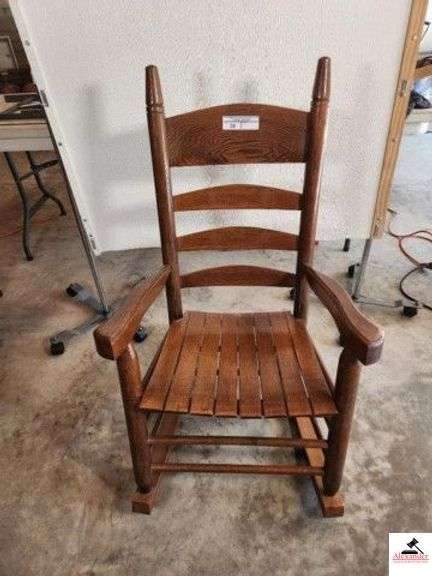 OAK SLAT BACK AND SEAT ROCKING CHAIR - HEAVY ARMS AND ROCKERS - (GARAGE) image