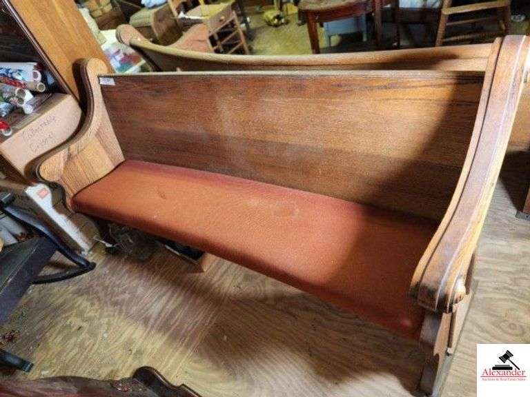 OAK CHURCH PEW - UPHOLSTERED SEATS -  89" LONG (UPSTAIRS) image